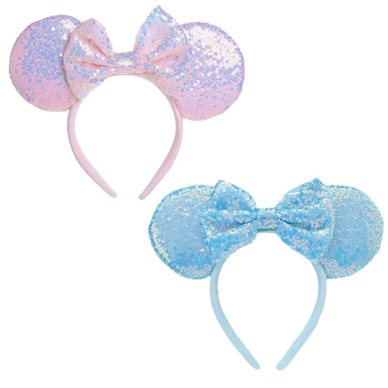 KICOFIT Mouse Ears Headbands Women Mice Ears Headhand Bows Shiny Glitter Birthday Party Themed Events (Blue sequin, One size) - Image 4